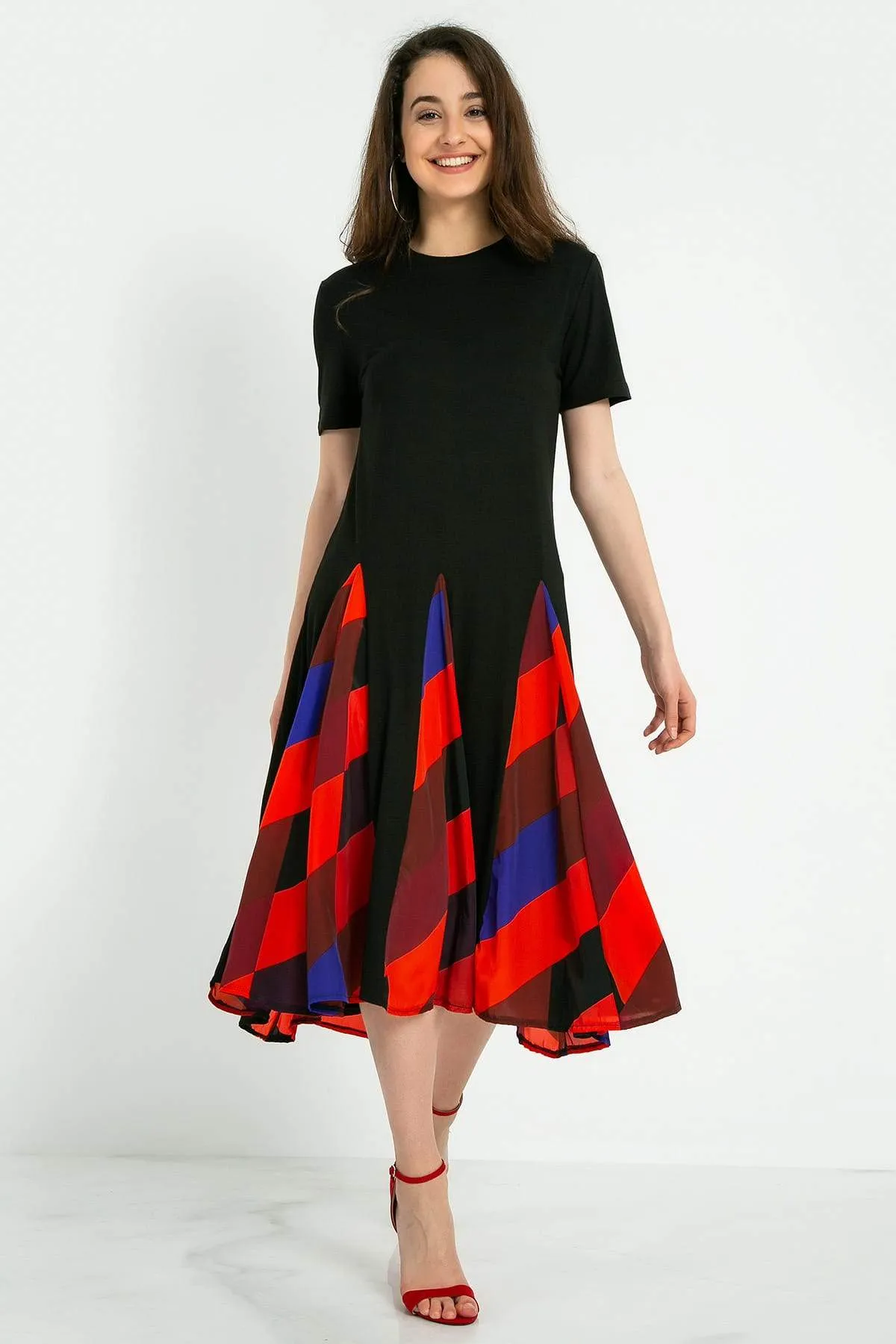 13023 Multi Colour Pleated Skirt Dress