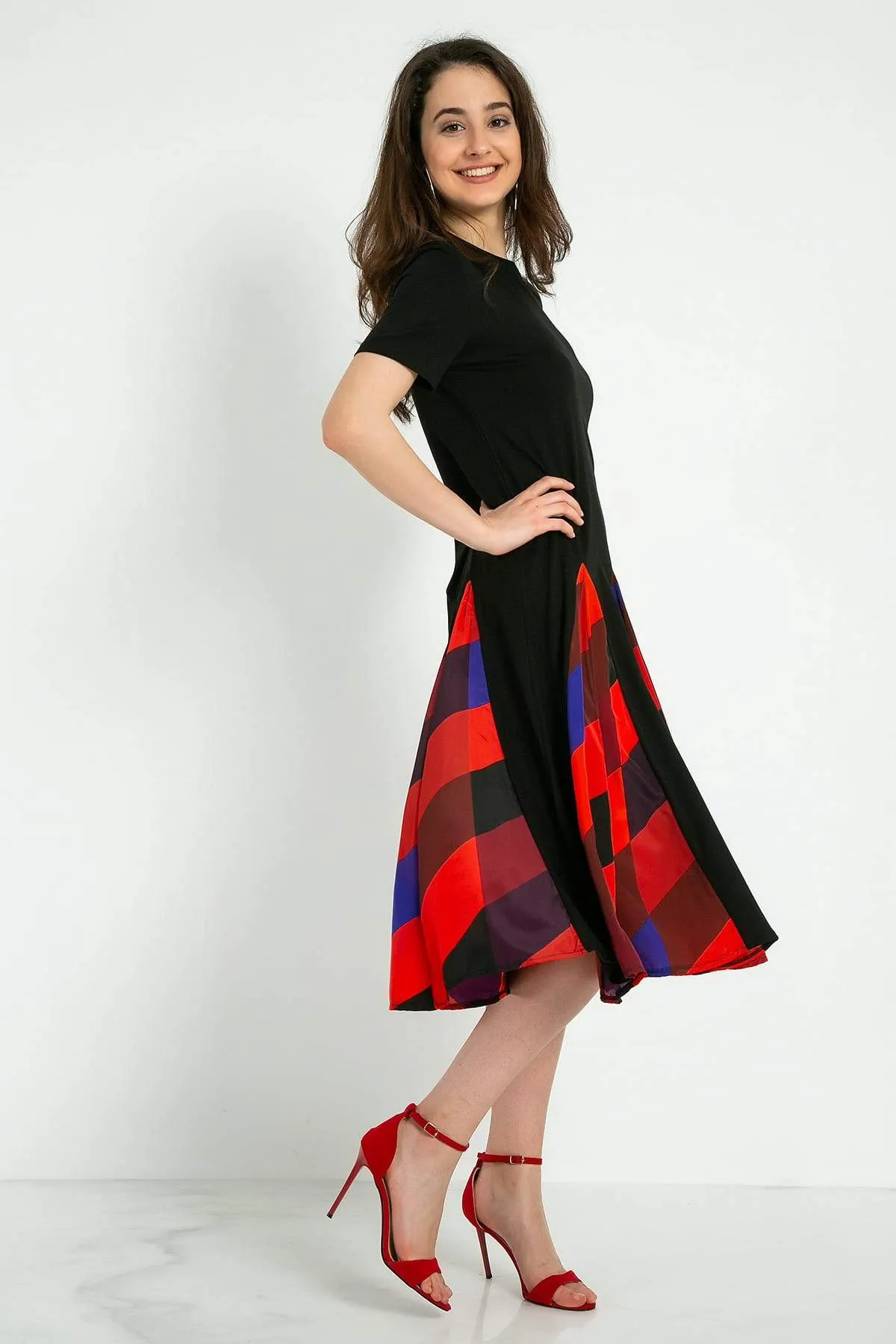 13023 Multi Colour Pleated Skirt Dress