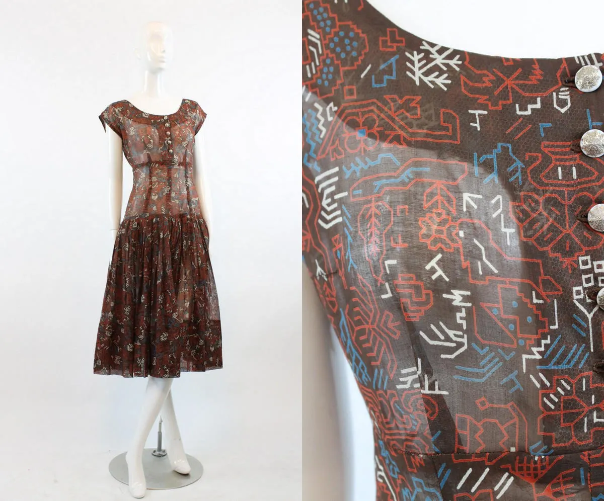 1940s tribal print dress small  | new fall