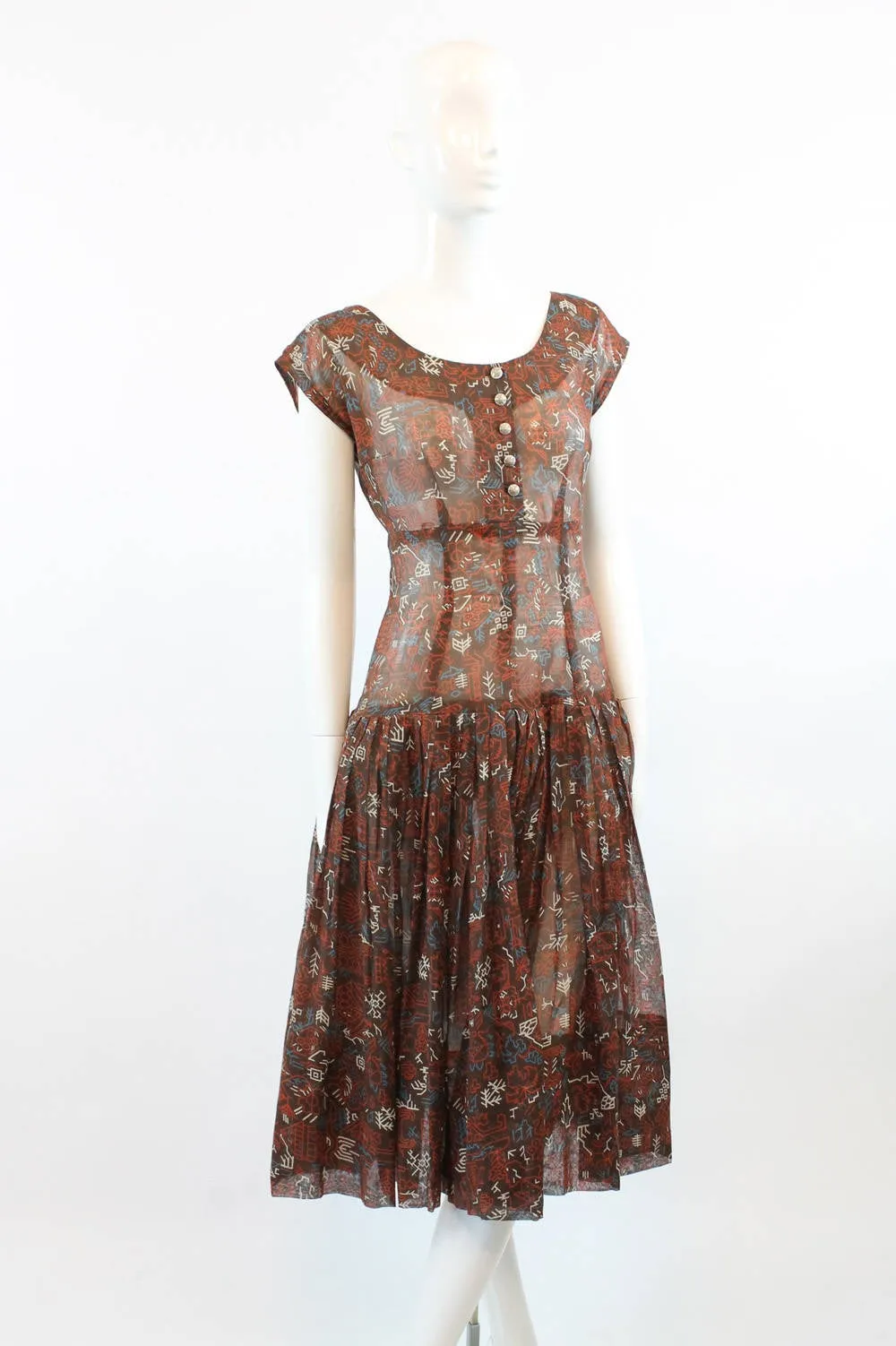 1940s tribal print dress small  | new fall