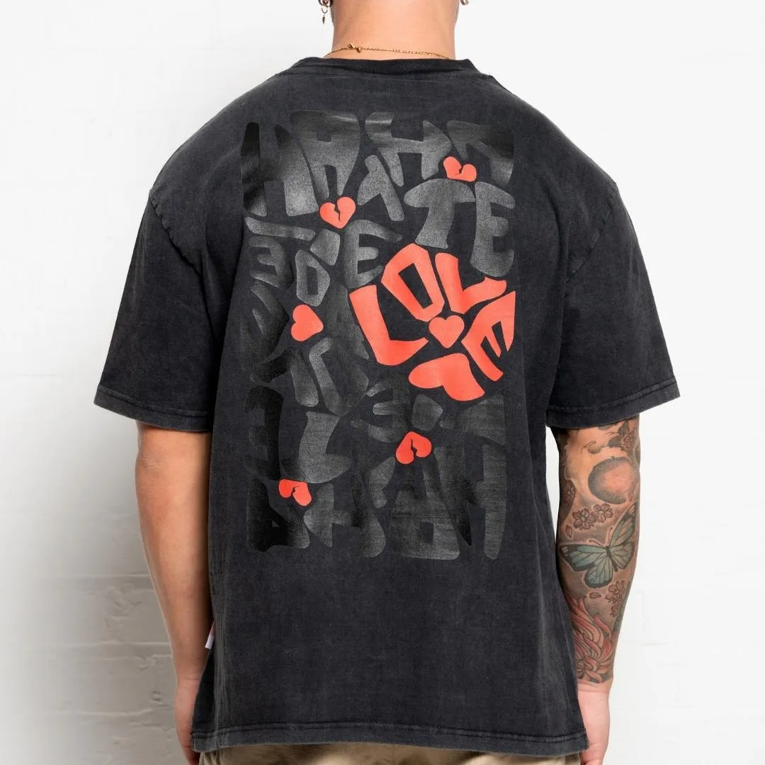 304 Mens Love Hate T-Shirt Faded Black