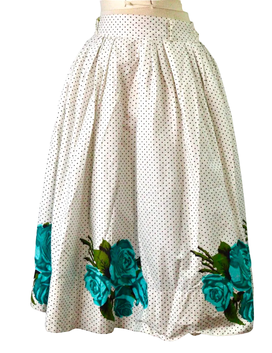 50s  Dot & Turquoise Rose Circle Skirt       w26