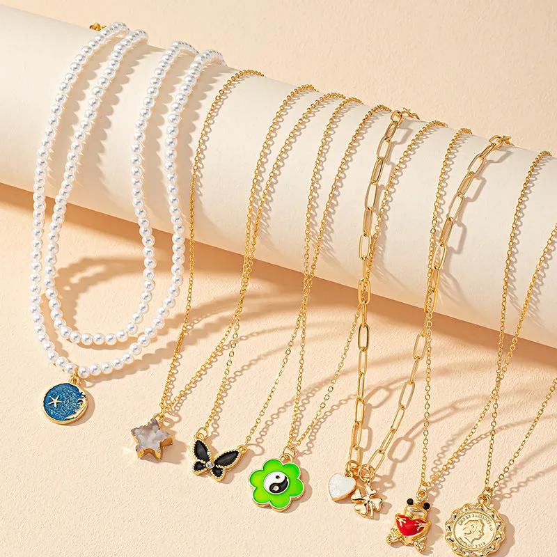 7-Star Butterfly Necklace Set - Stylish Sweater Chain for Women