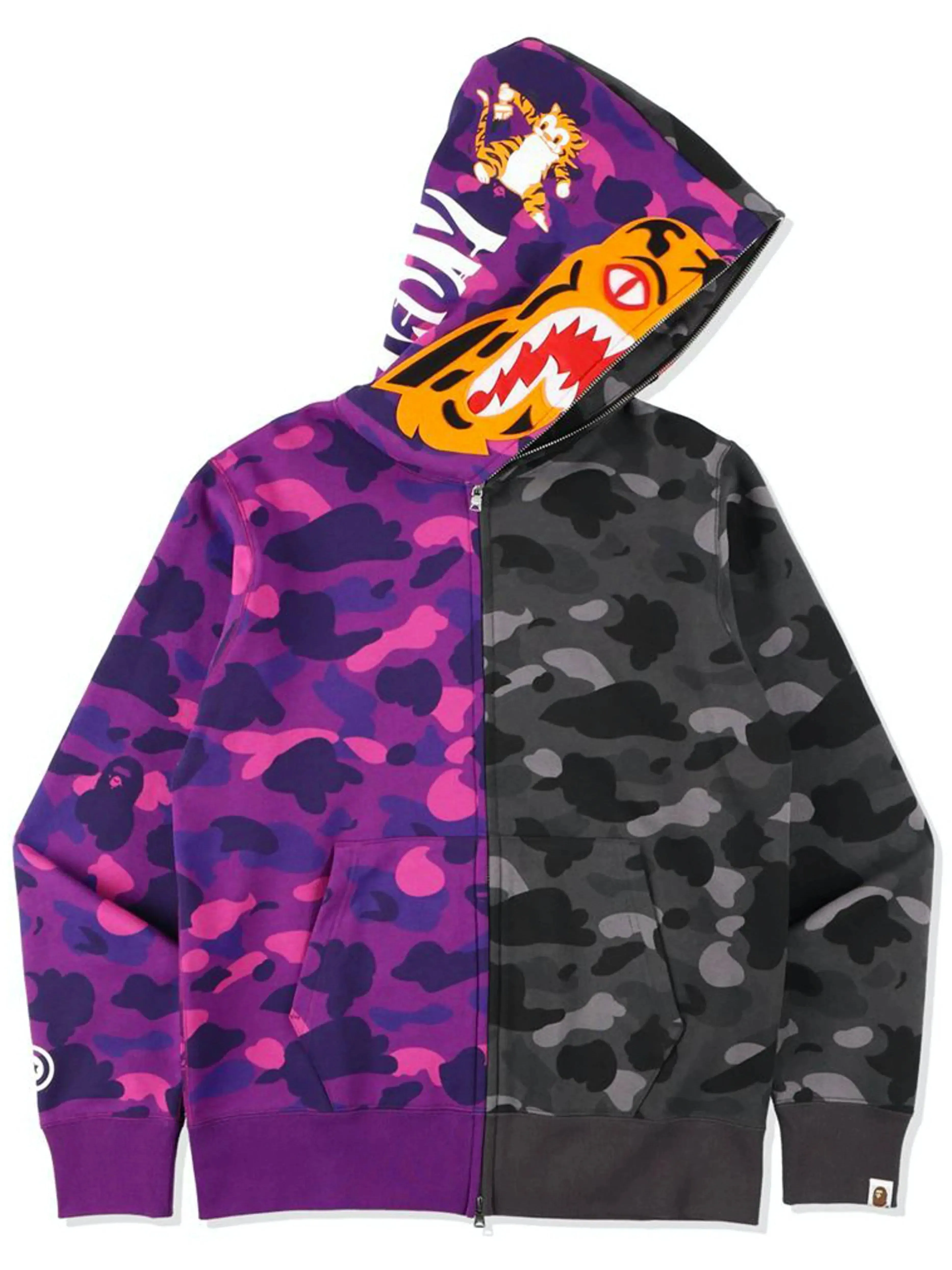 A Bathing Ape Colour Camo Tiger Shark Half Full Zip Hoodie Purple (SS21)