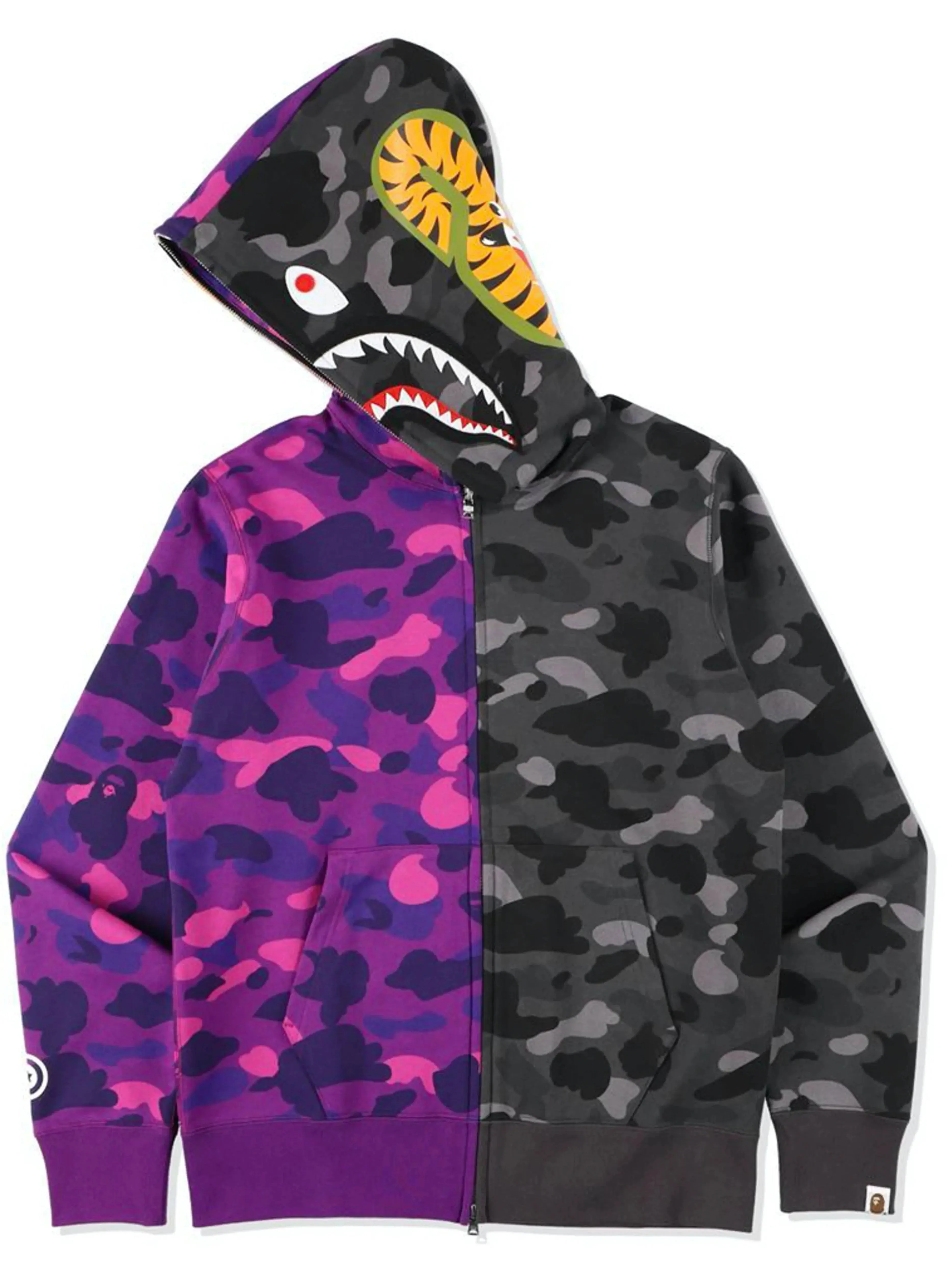 A Bathing Ape Colour Camo Tiger Shark Half Full Zip Hoodie Purple (SS21)