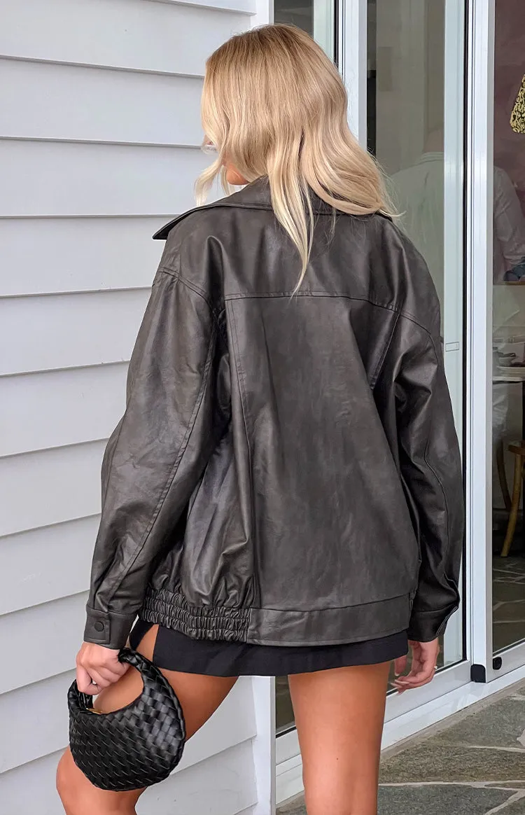 Abbi PU Vintage Black Bomber Jacket