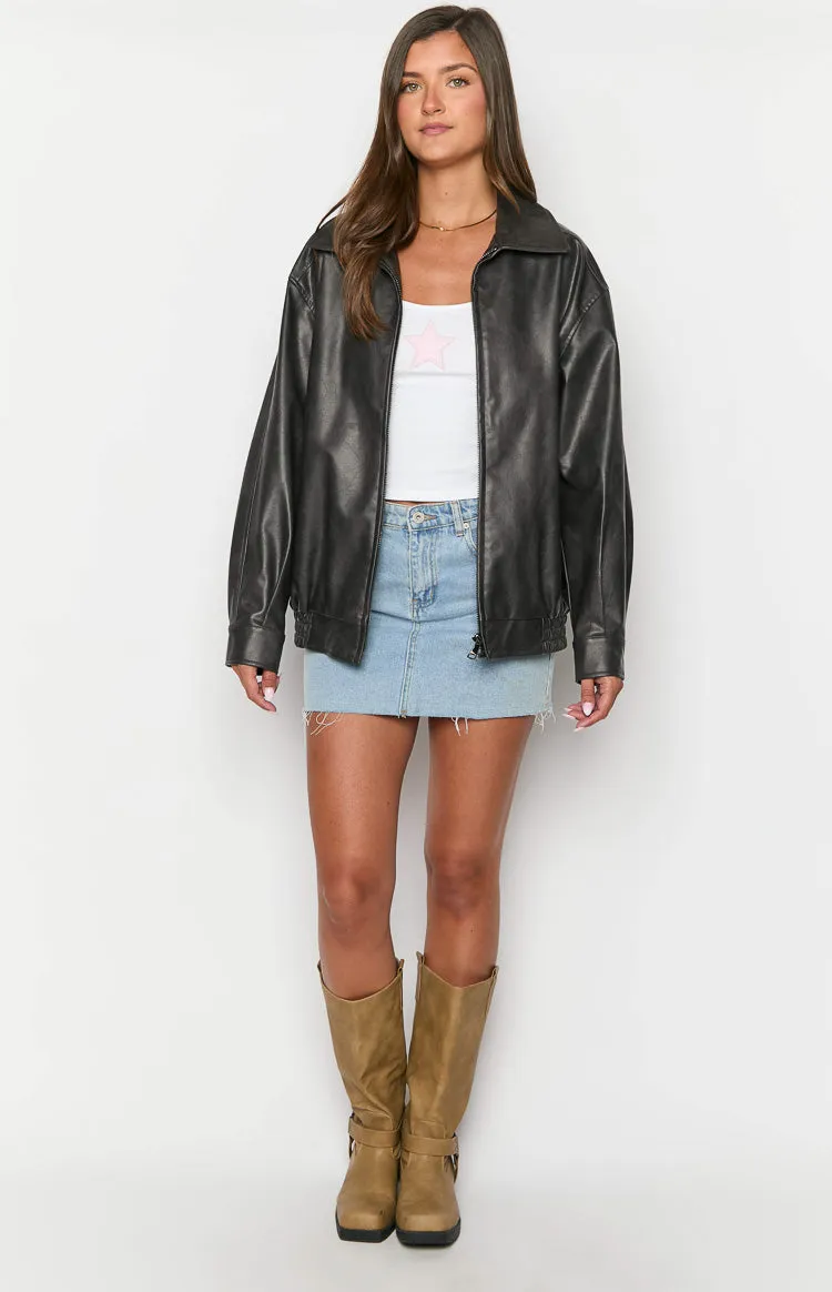 Abbi PU Vintage Black Bomber Jacket