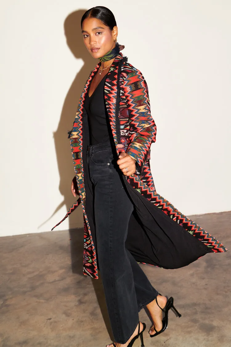 Abstract Print Maxi Coat