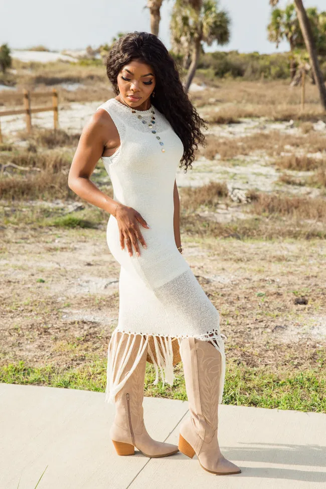 Along The Shoreline Ivory Fringe Detail Sweater Dress