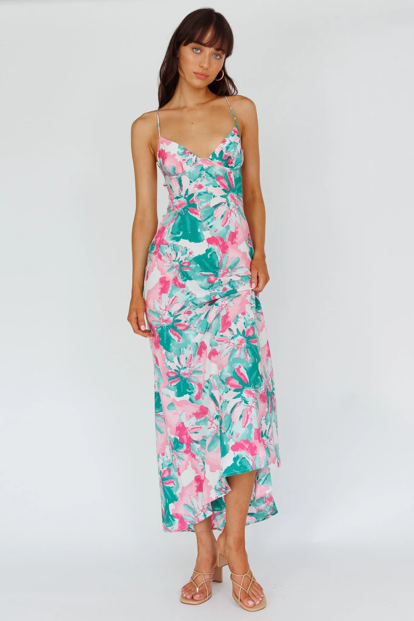 Alora Tie-Up Back Maxi Dress Flower Green