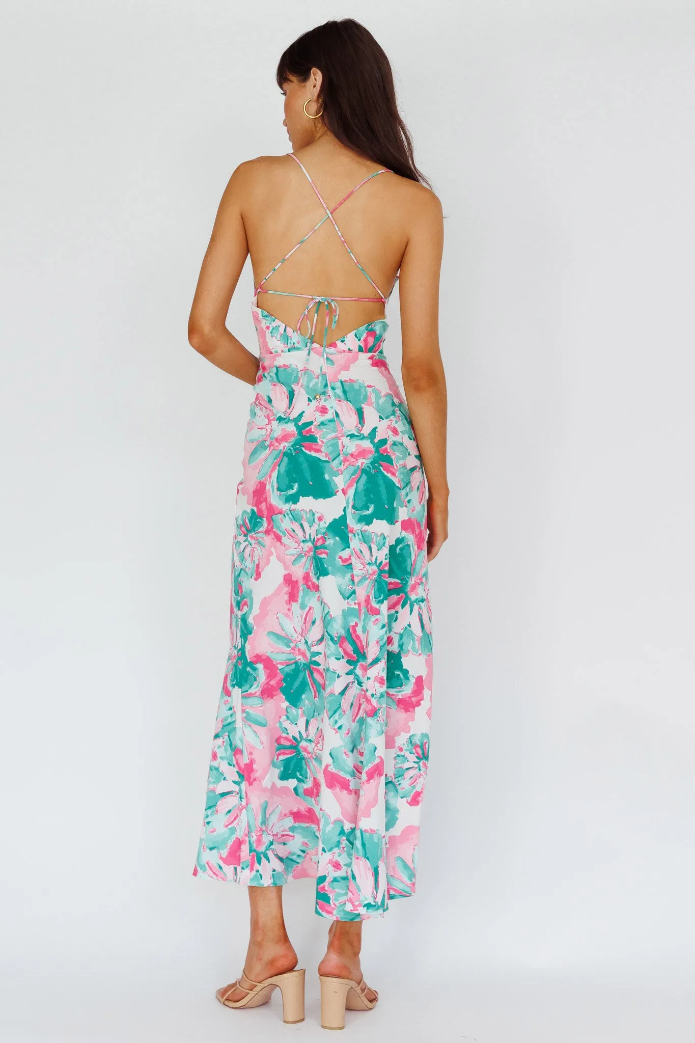 Alora Tie-Up Back Maxi Dress Flower Green