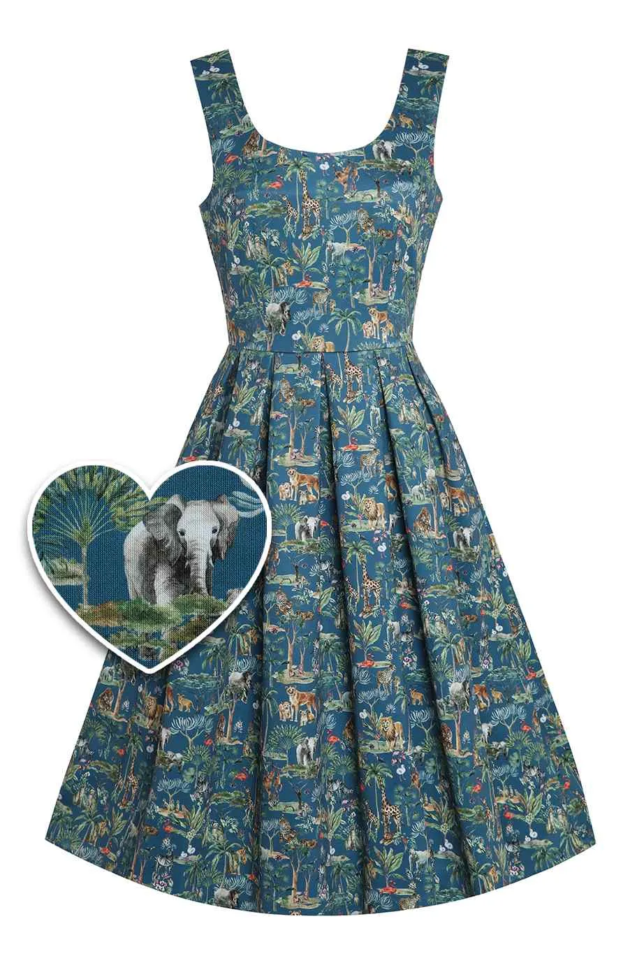 Amanda Safari Animal Blue Box Pleated Dress