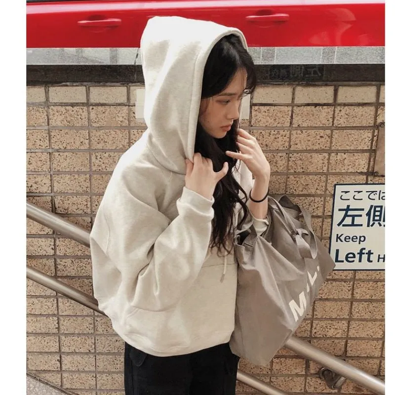 Amozae fall outfits women Korean Style 2024 Spring and Autumn New Outdoor Commuter Popular Loose Hooded Top Loose Comfortable Cotton Sweater Women's Fashion