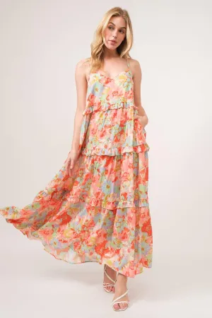 And The Why Floral Ruffled Tiered Maxi Adjustable Strap Cami Dress