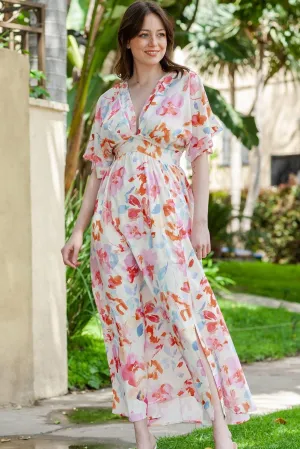 Andrea Floral Deep V Slit Maxi Dress