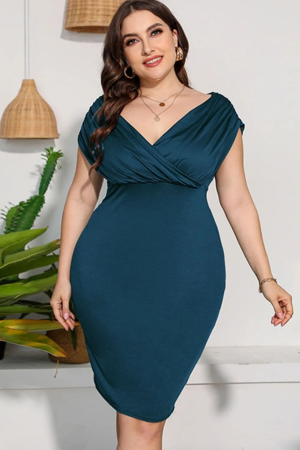 Anna PLUS Ruched V-Neck Dress