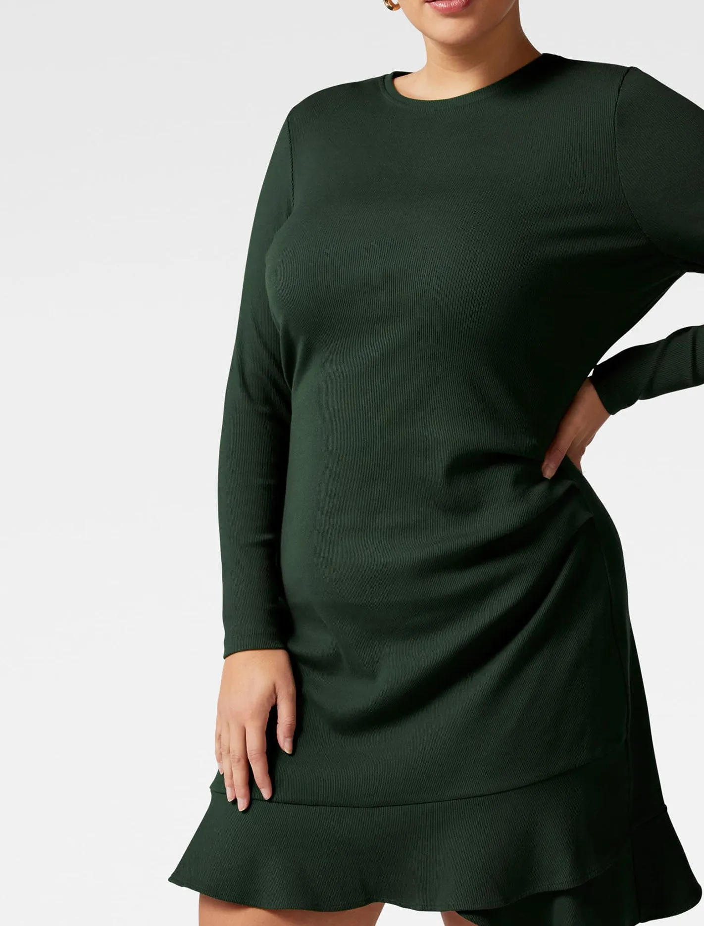 Annie Curve Rib Long Sleeve Frill Dress