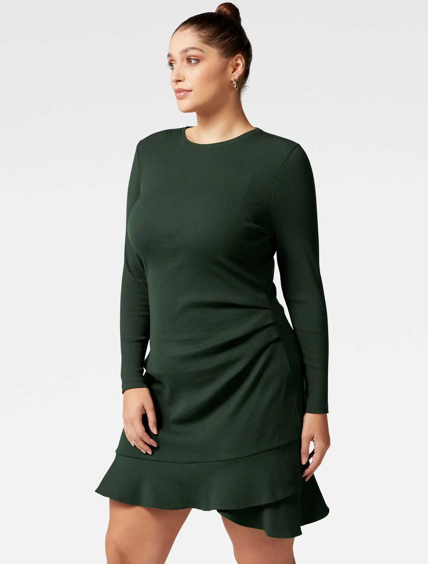 Annie Curve Rib Long Sleeve Frill Dress