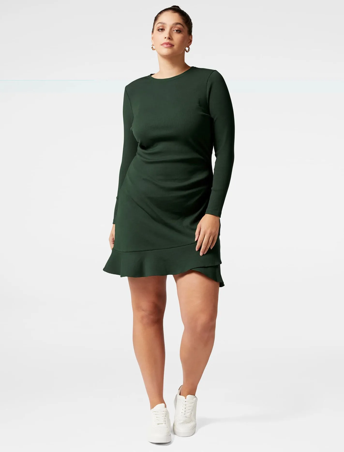 Annie Curve Rib Long Sleeve Frill Dress