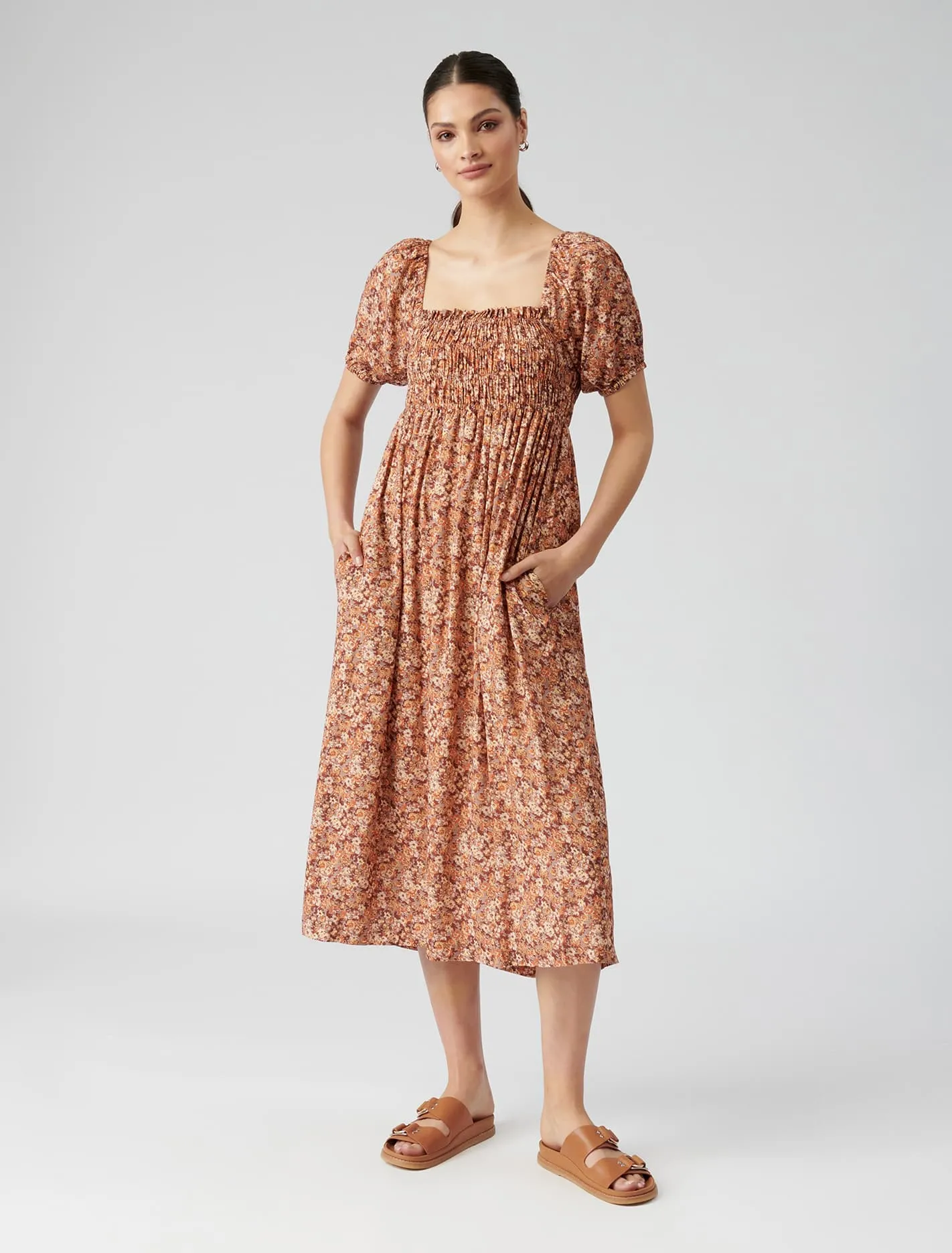 Ashton Shirred Midi Dress