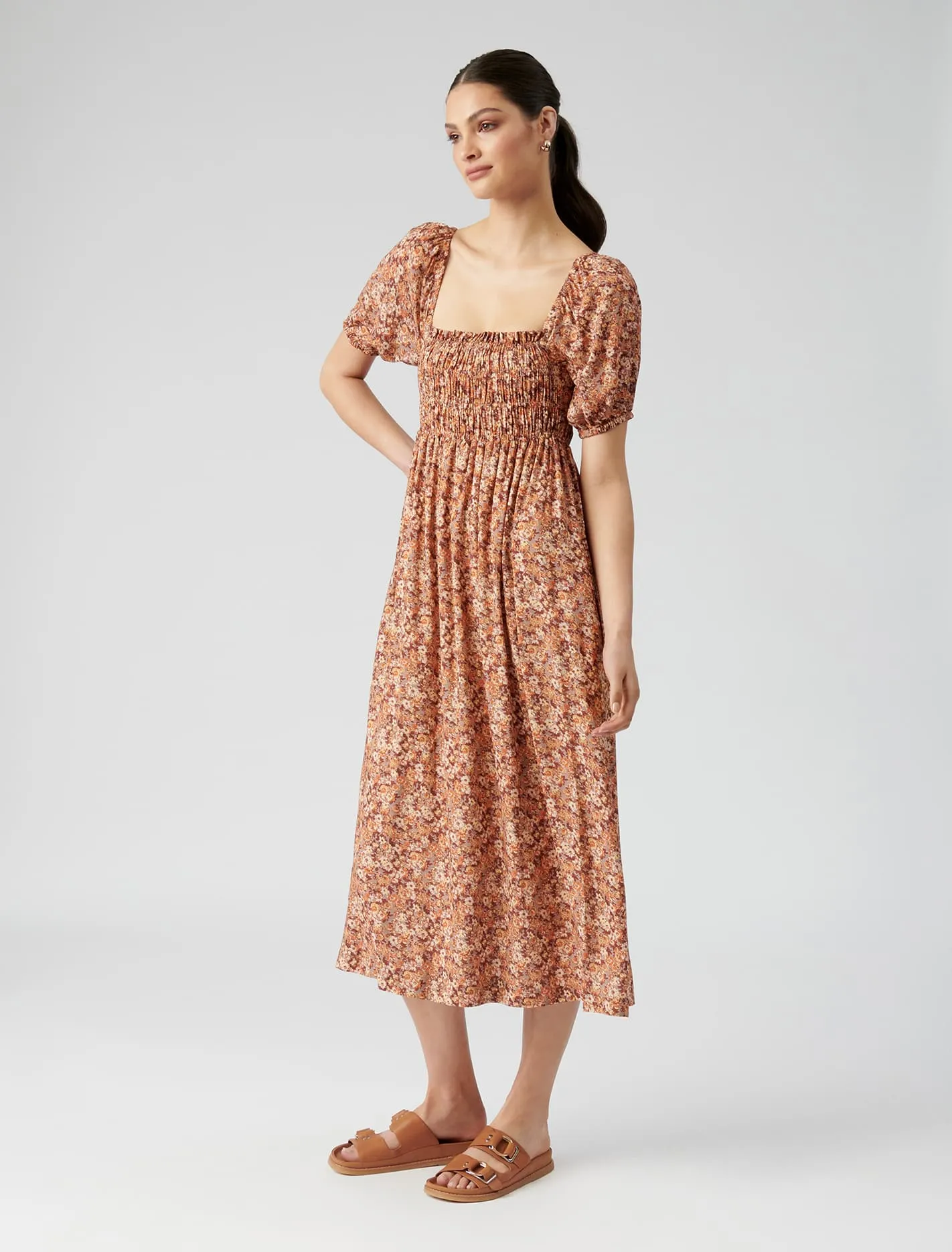 Ashton Shirred Midi Dress