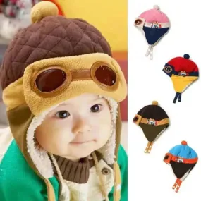 Baby and Toddler Winter hat Hooded Winter Pilot  Beanie Warm baby cap