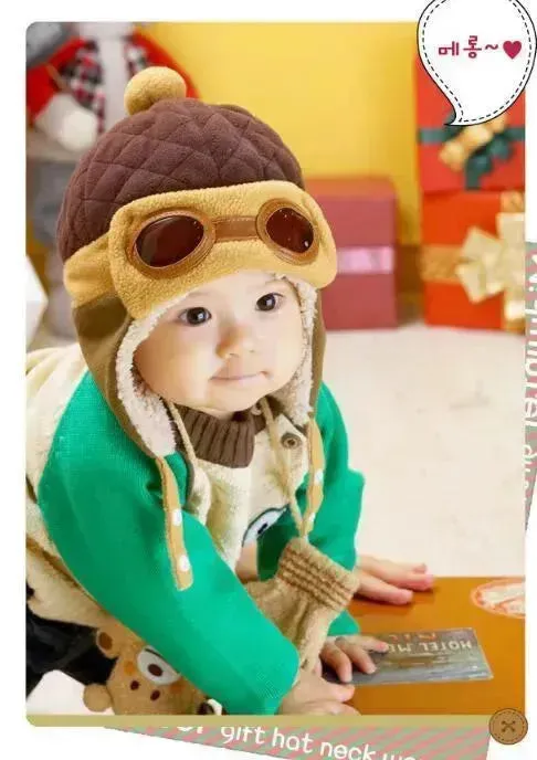 Baby and Toddler Winter hat Hooded Winter Pilot  Beanie Warm baby cap