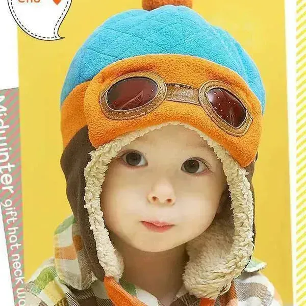 Baby and Toddler Winter hat Hooded Winter Pilot  Beanie Warm baby cap