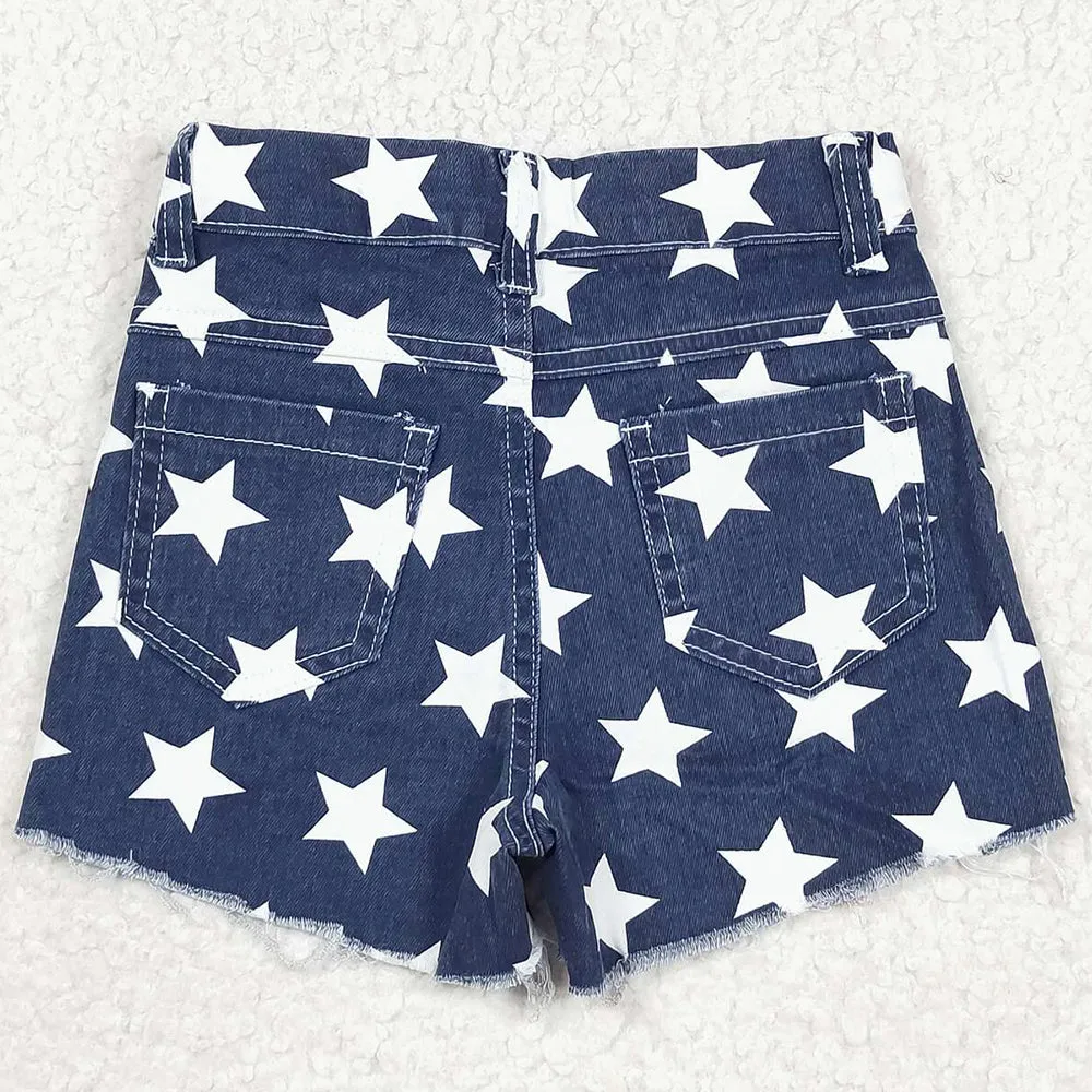 Baby Girls Jeans Shorts 4th Of July Stripes Stars Denim Shorts SS0168