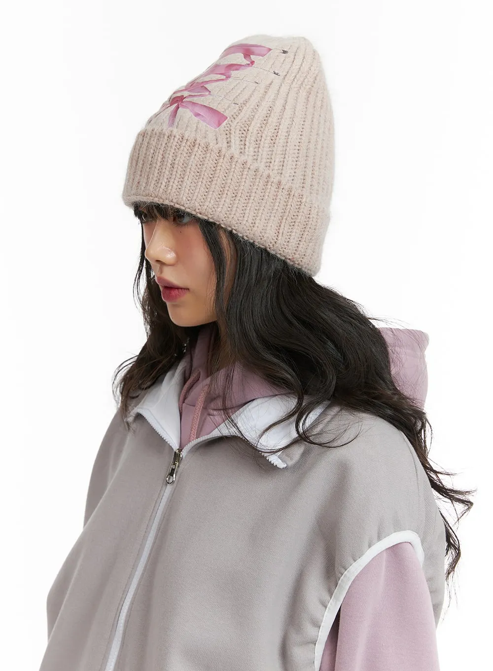 Balletcore Ribbon Graphic Beanie CJ412