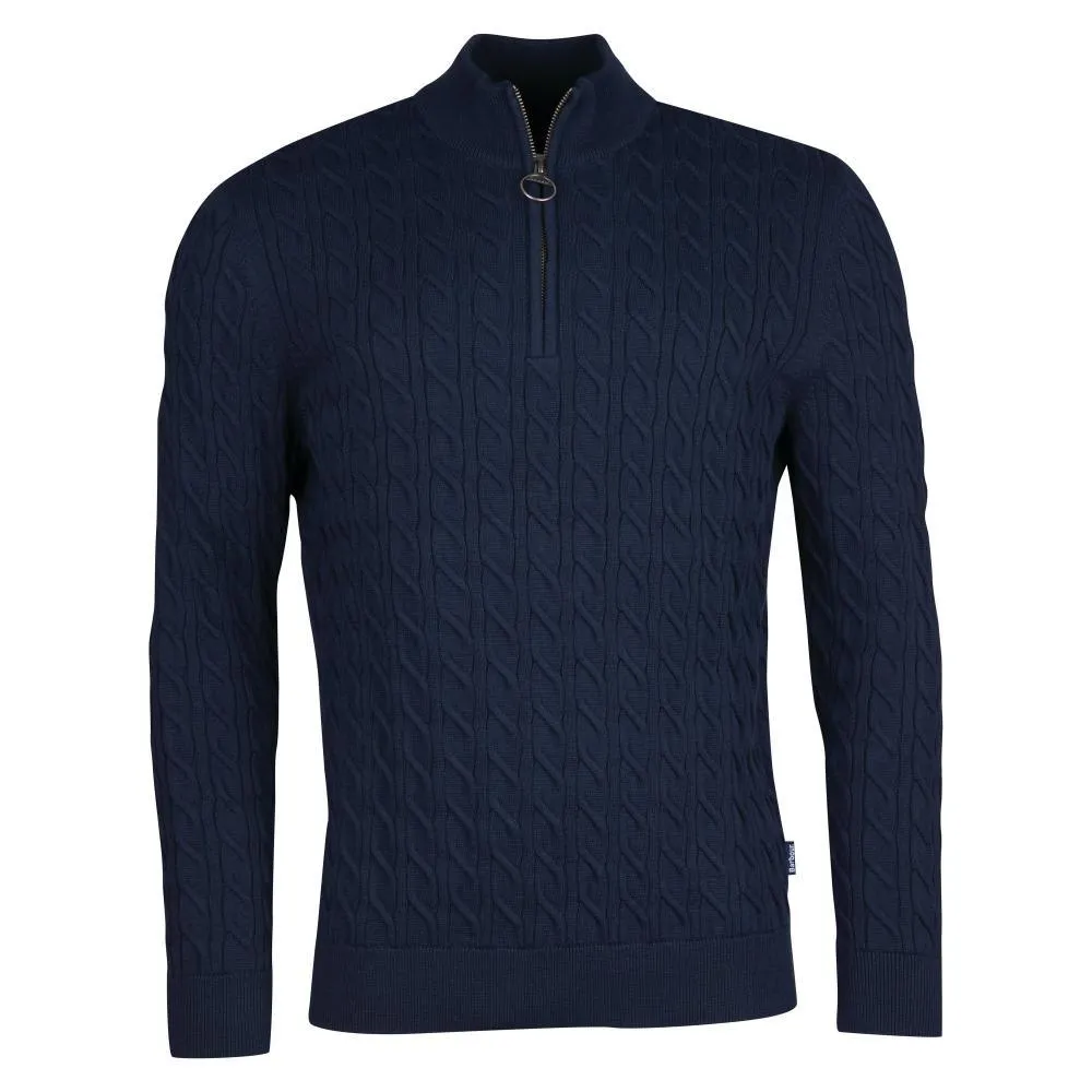 Barbour Cable Knit Half Zip Mens Jumper - Navy