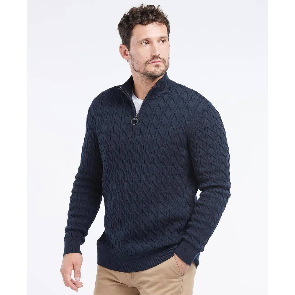 Barbour Cable Knit Half Zip Mens Jumper - Navy