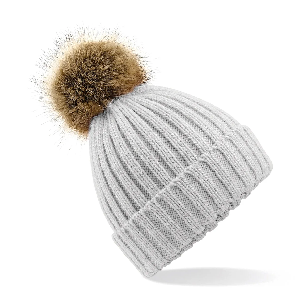 BC412 Fur Pop Pom Chunky Beanie with Front Logo