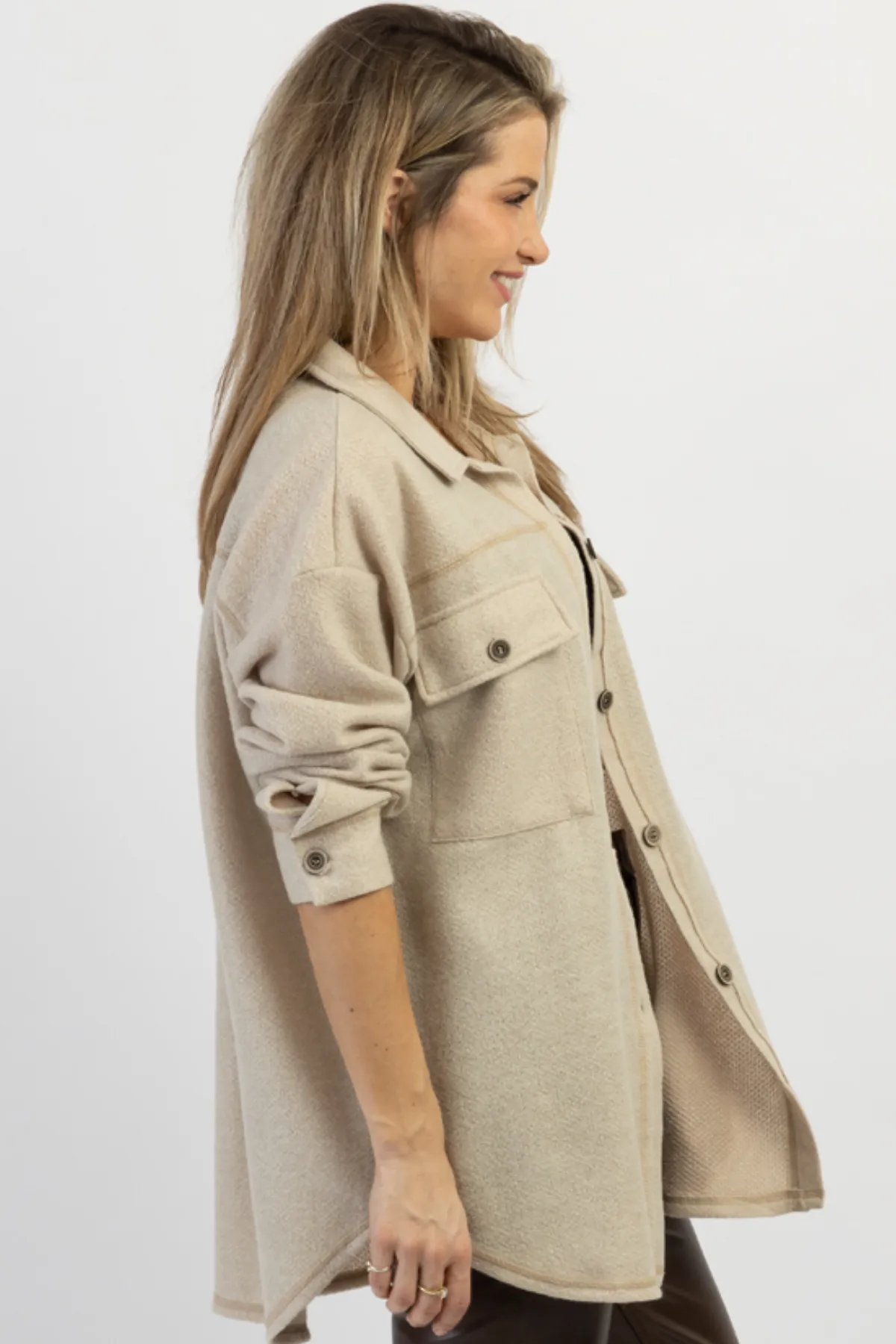 BEIGE WOODSTOCK RELAXED SHIRT JACKET