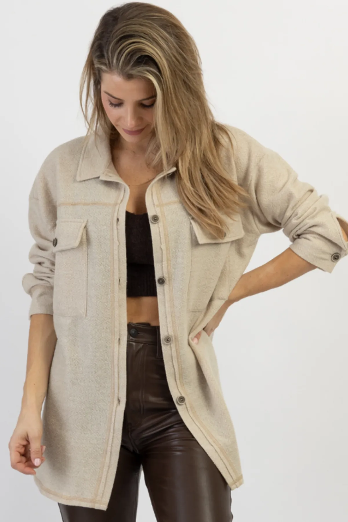 BEIGE WOODSTOCK RELAXED SHIRT JACKET