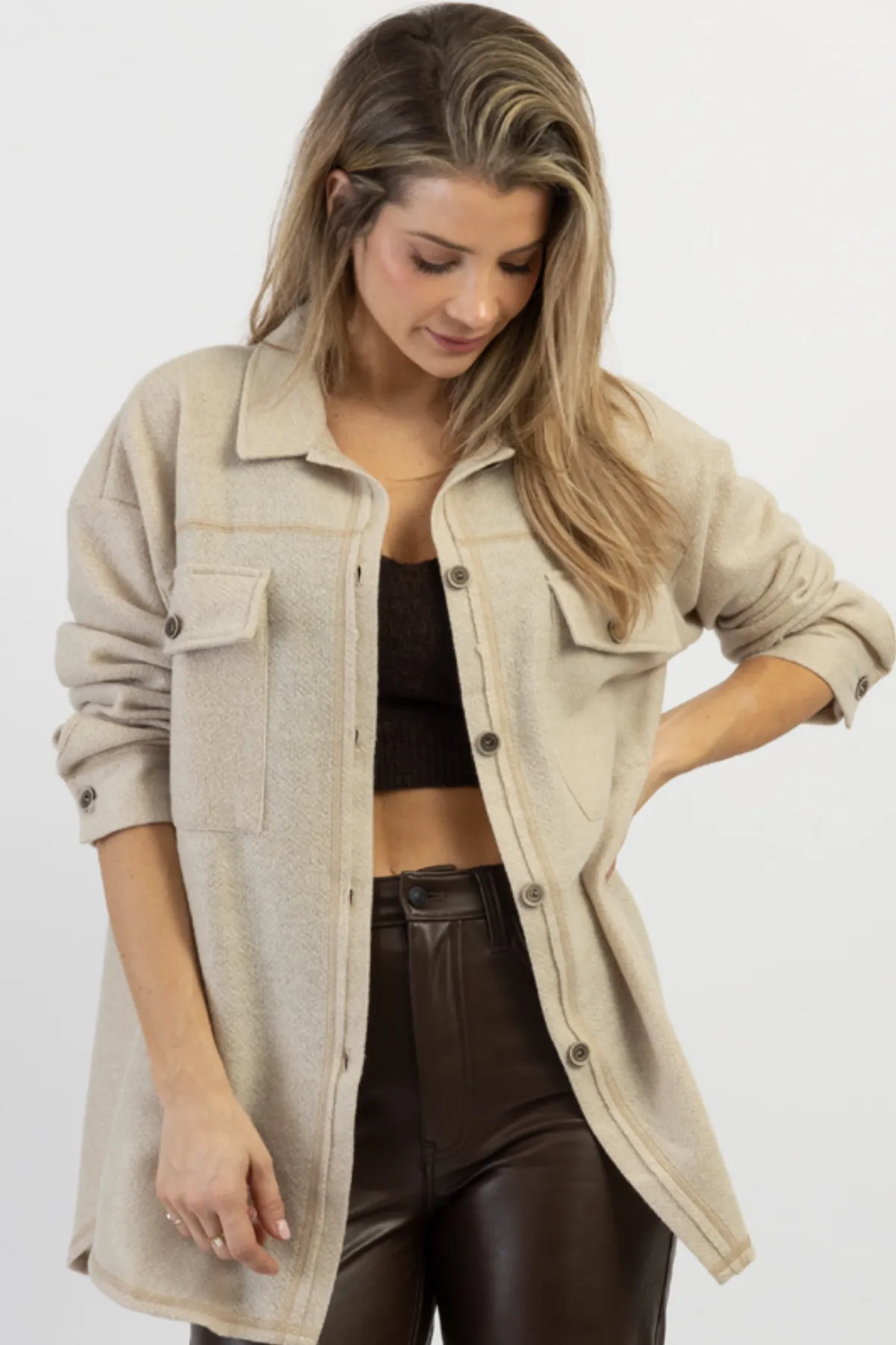 BEIGE WOODSTOCK RELAXED SHIRT JACKET