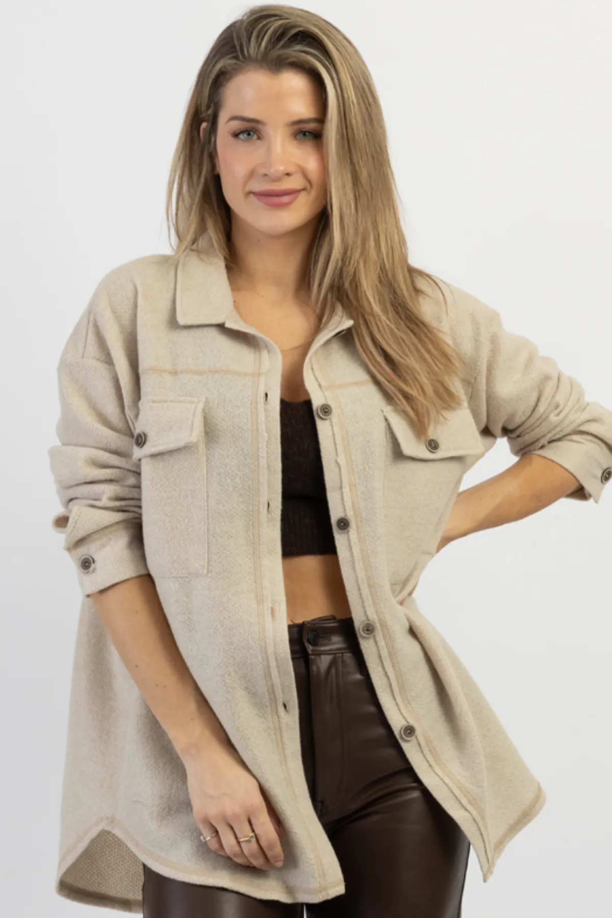 BEIGE WOODSTOCK RELAXED SHIRT JACKET