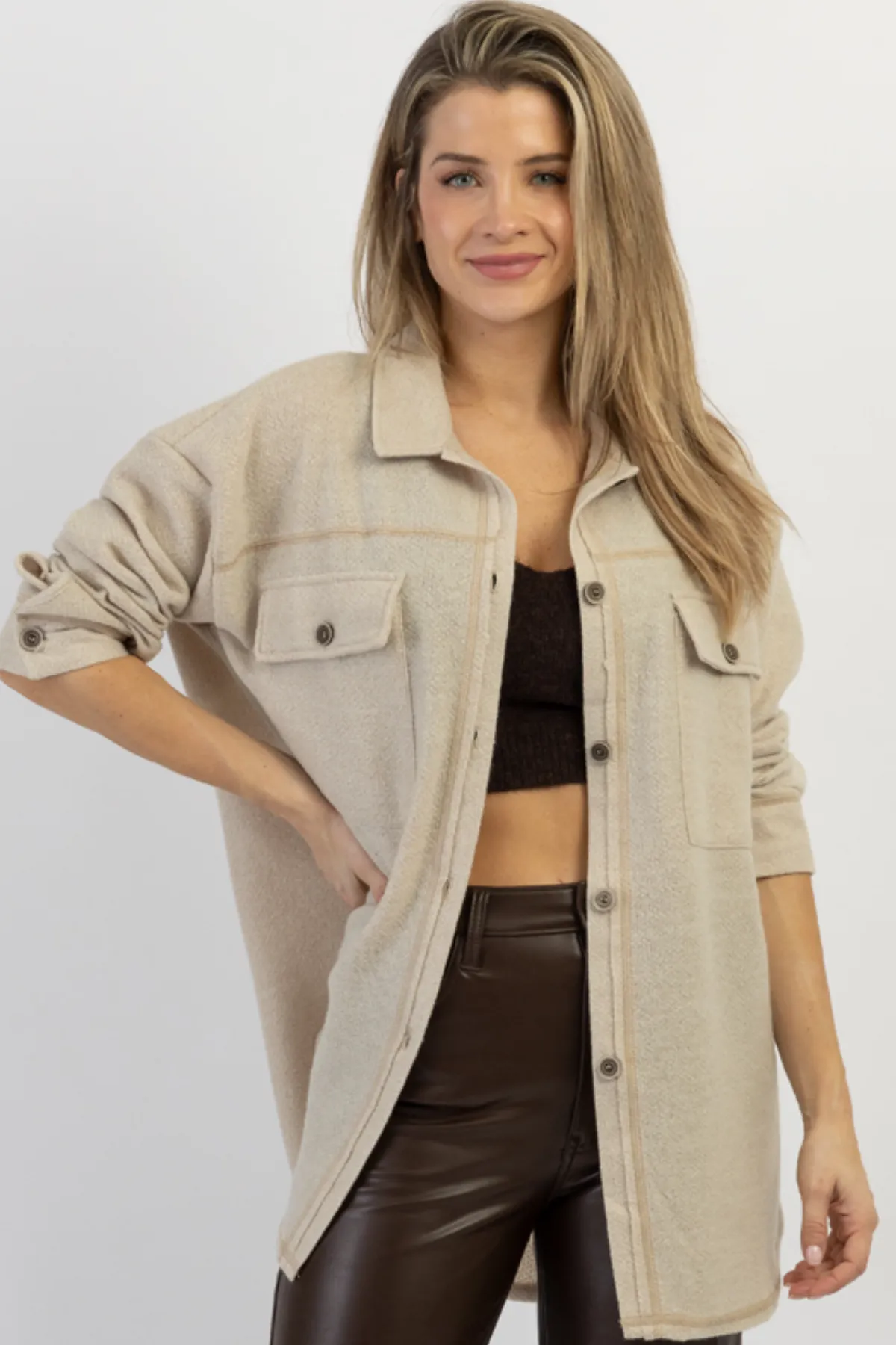 BEIGE WOODSTOCK RELAXED SHIRT JACKET