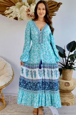 Bella Long Sleeve Maxi Dress - Aqua