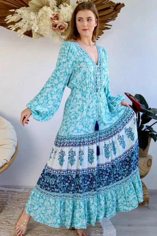 Bella Long Sleeve Maxi Dress - Aqua