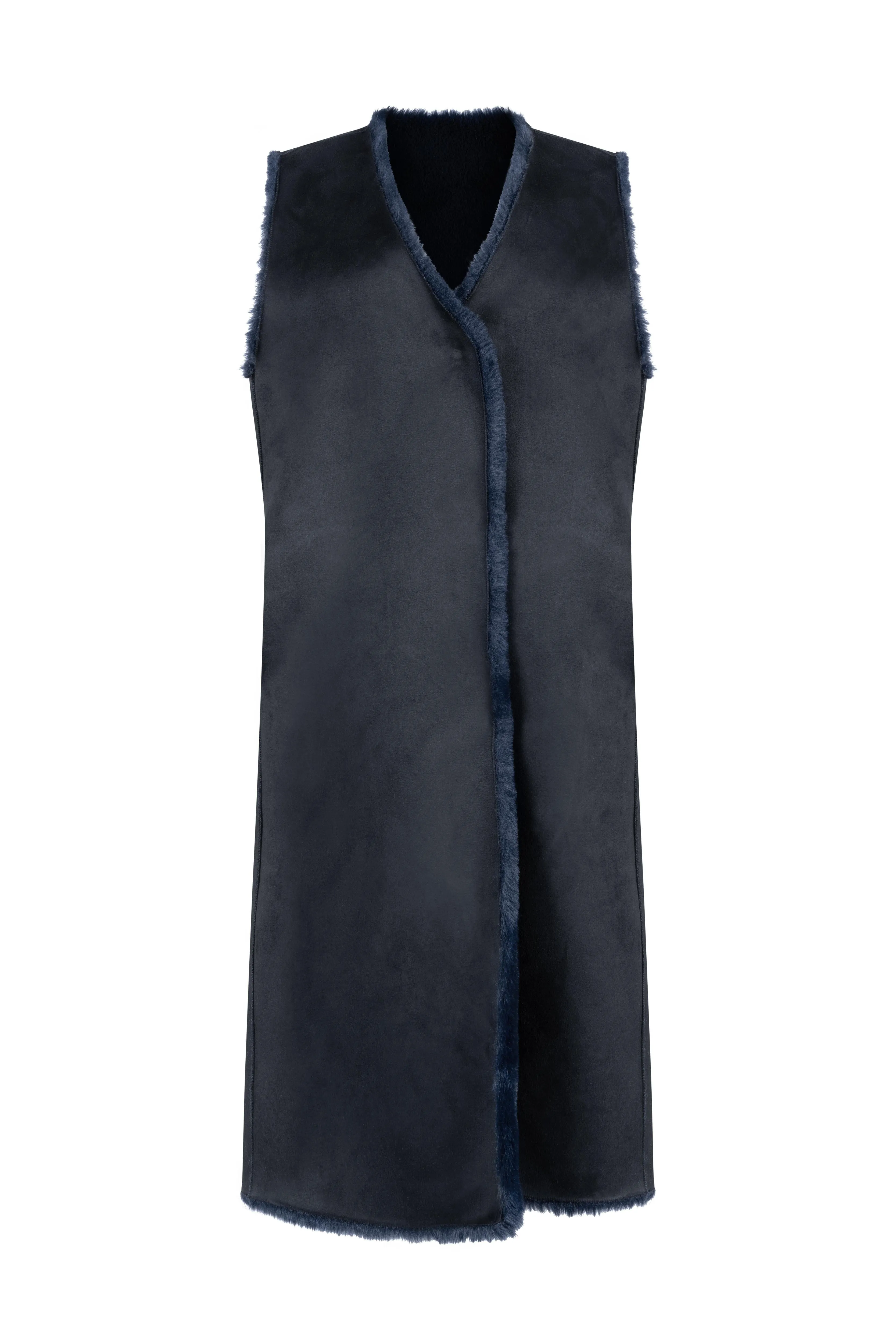 Bethany Reversible Vegan Faux Fur Sleeveless Shearling Gilet | Midnight