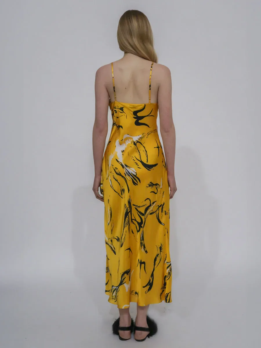 BIAS SLIP DRESS - PAINTED BIRDS