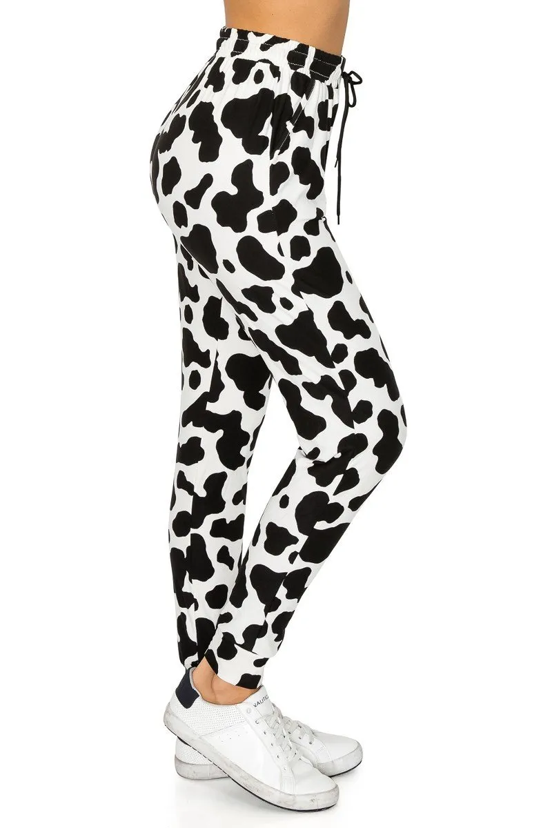 Black & White Cow Print Soft Lounge Jogger Pants