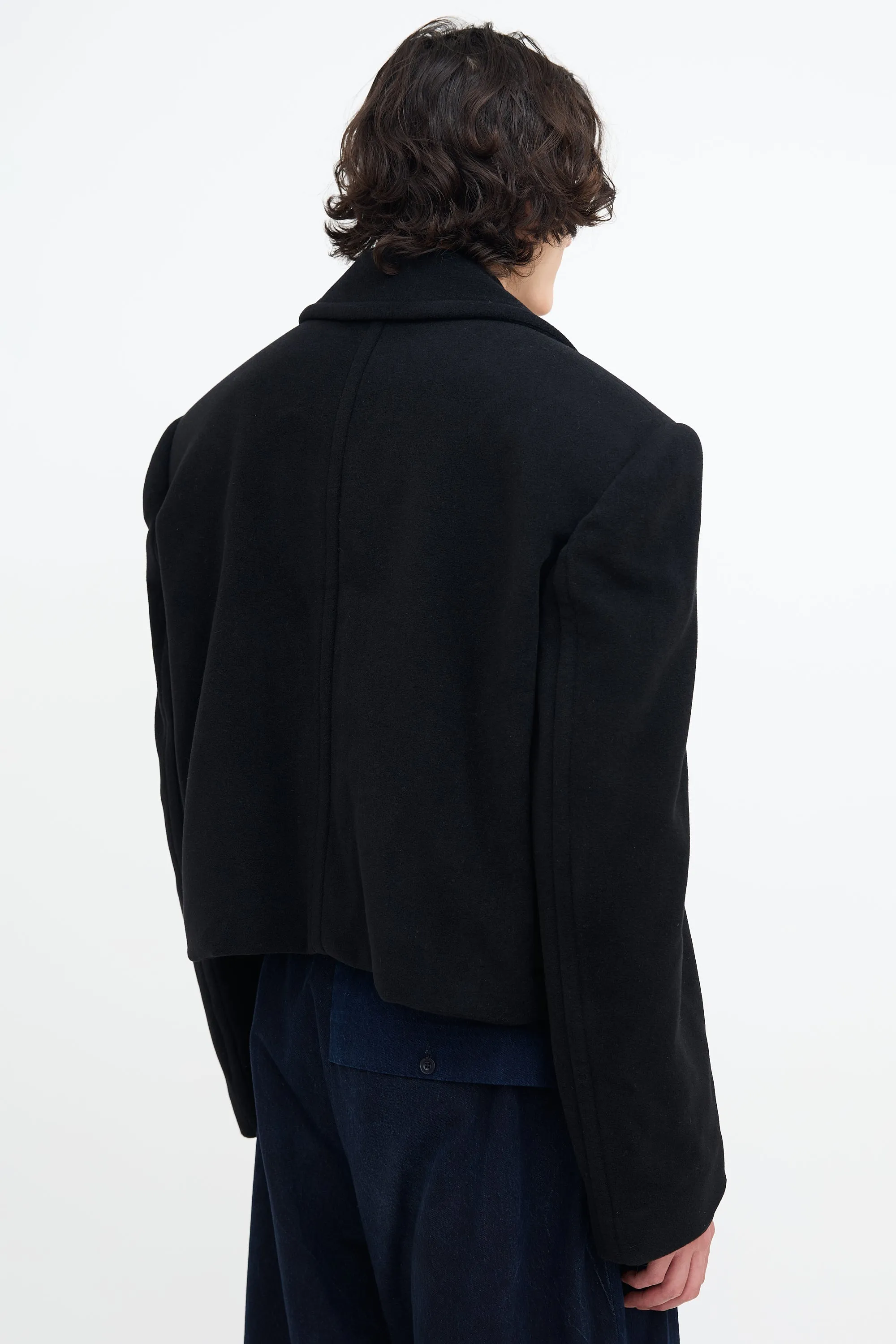 Black Cashmere Folded Cropped Jacket