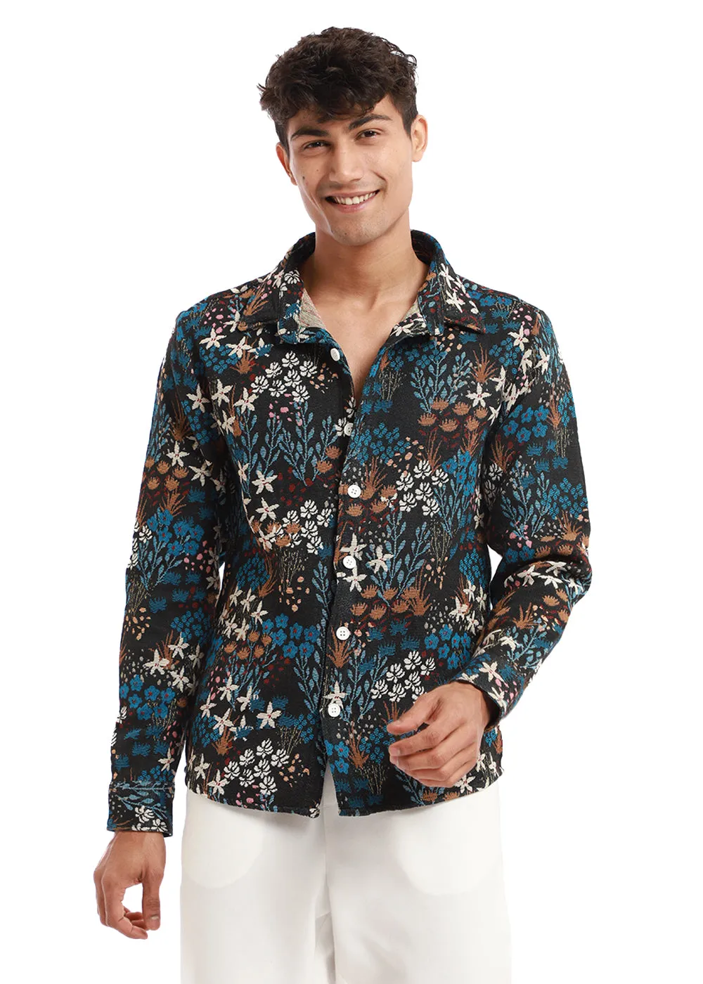 Black Floral Jacquard Shacket