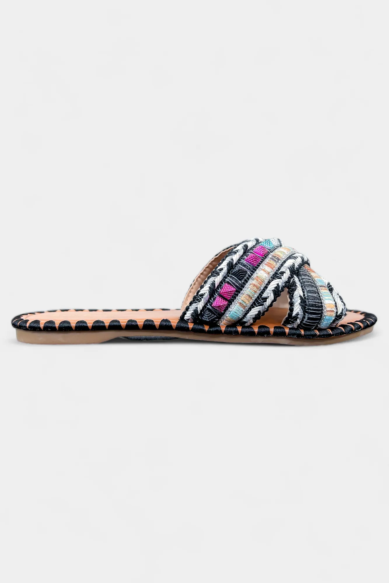 Black Multi Studded Slip On Sandals