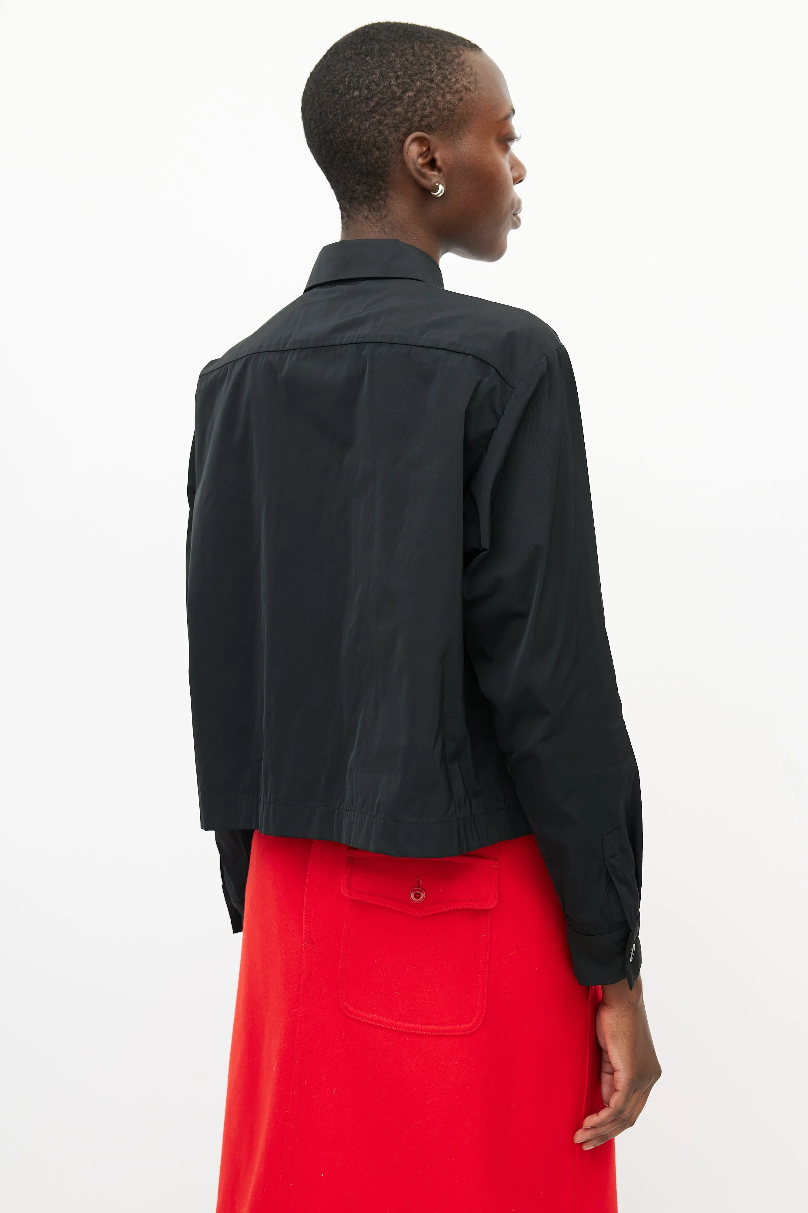 Black Nylon Cropped Shirt Jacket