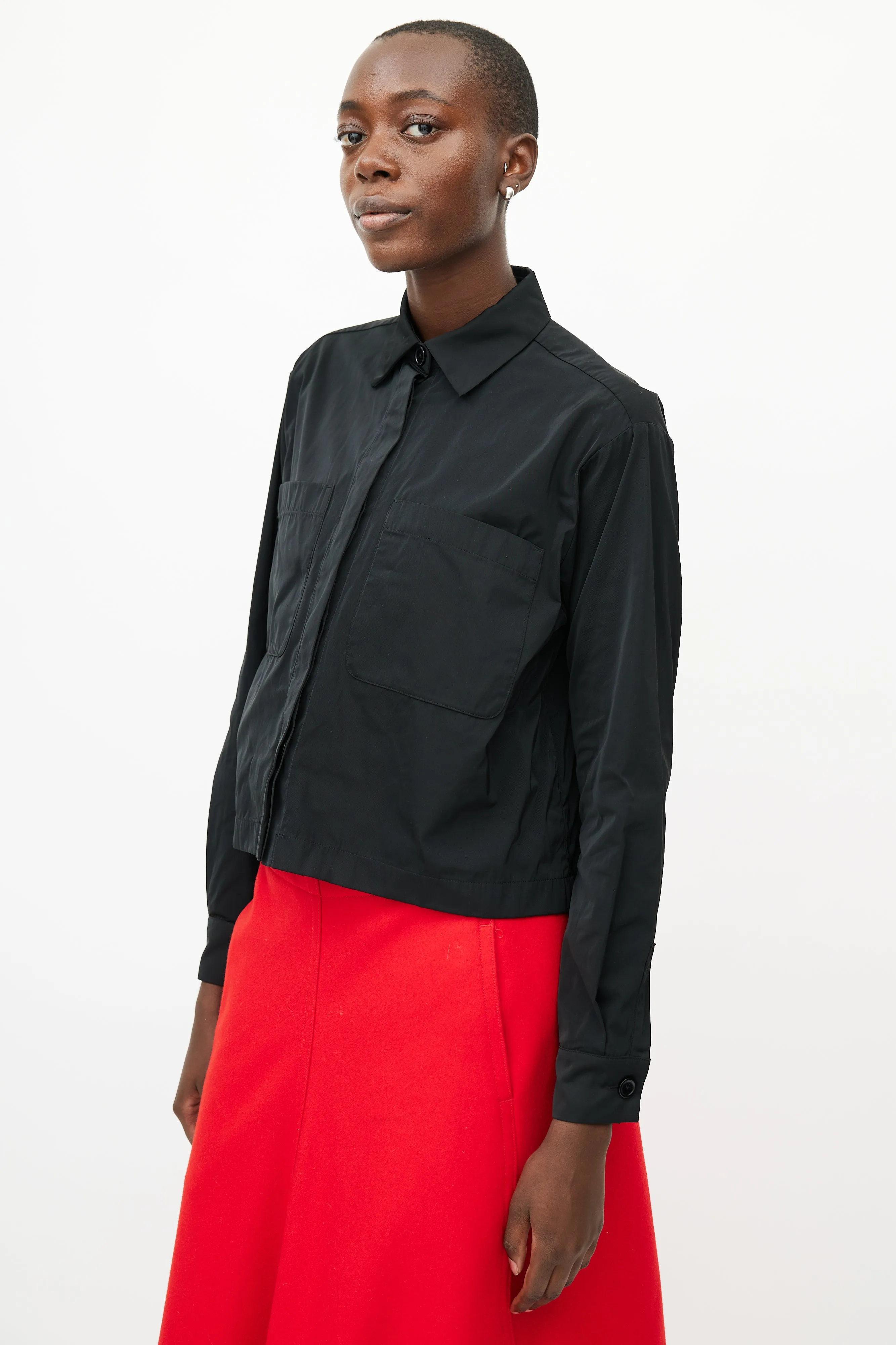 Black Nylon Cropped Shirt Jacket