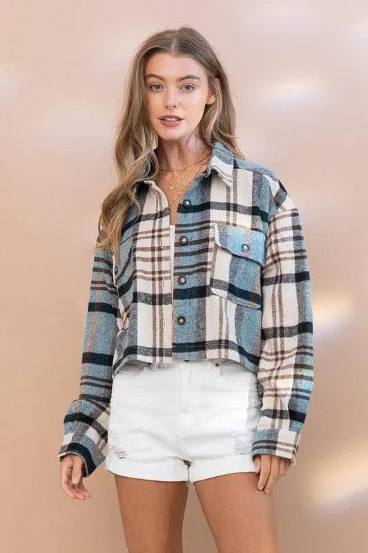 BLUE B Plaid Crop Shirt Jacket