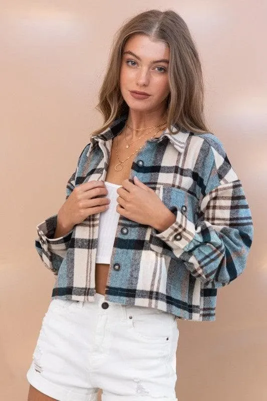 BLUE B Plaid Crop Shirt Jacket